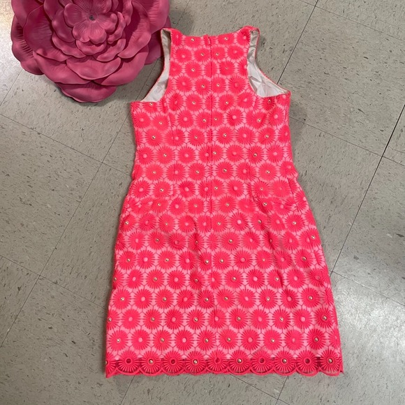 LILLY PULITZER Pearl Dress Sz 4 Fiesta‎ Pink Embroidered Pinwheel Organza Lined - Picture 9 of 12